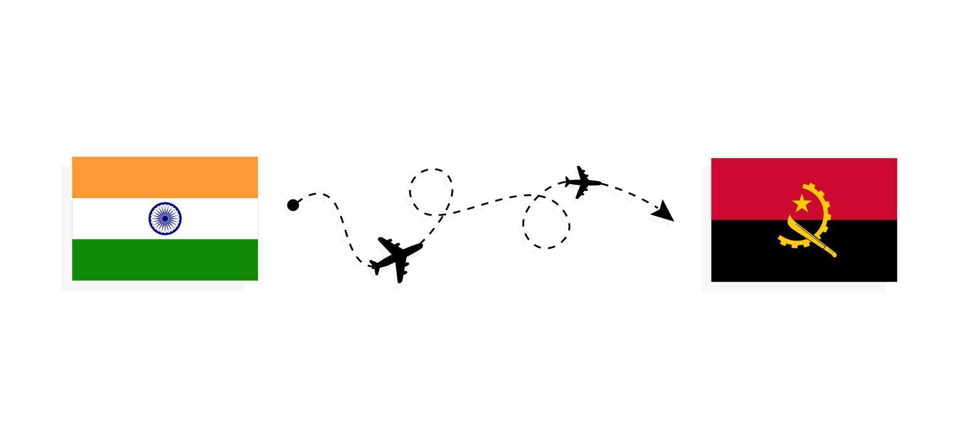 vlucht en reis van india naar angola per reisconcept voor passagiersvliegtuigen vector