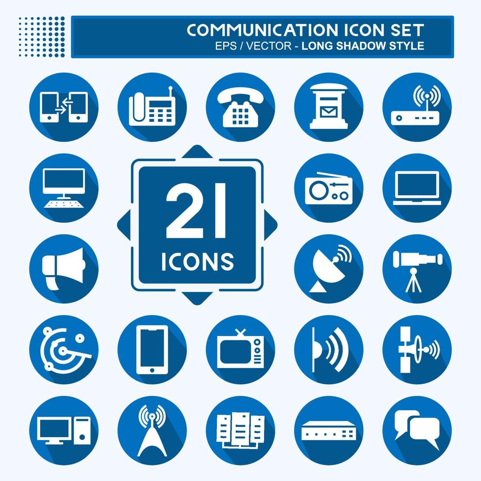 pictogrammenset communicatie - lange schaduwstijl, eenvoudige illustratie, bewerkbare lijn vector