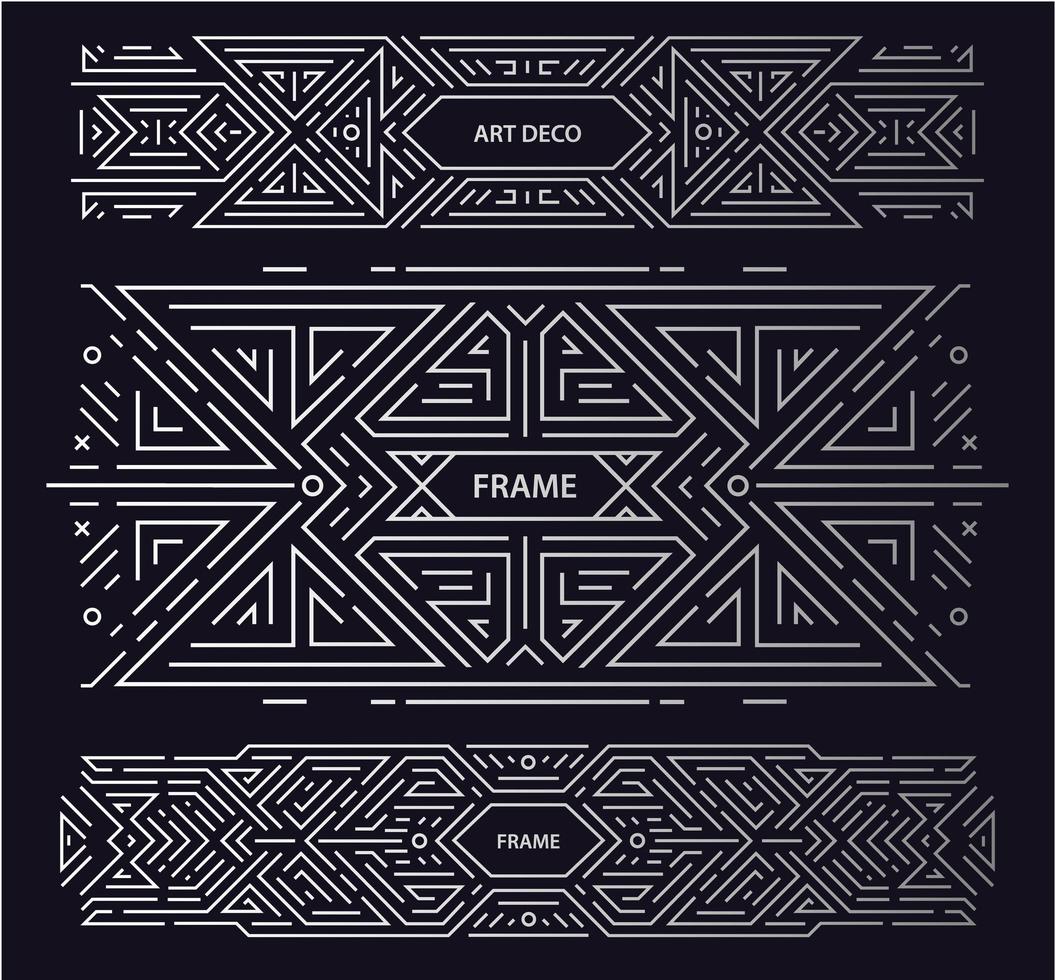 vector set art deco frames, adges, abstracte geometrische ontwerpsjablonen voor luxeproducten. lineaire ornament composities, vintage. gebruik voor verpakking, branding, decoratie;