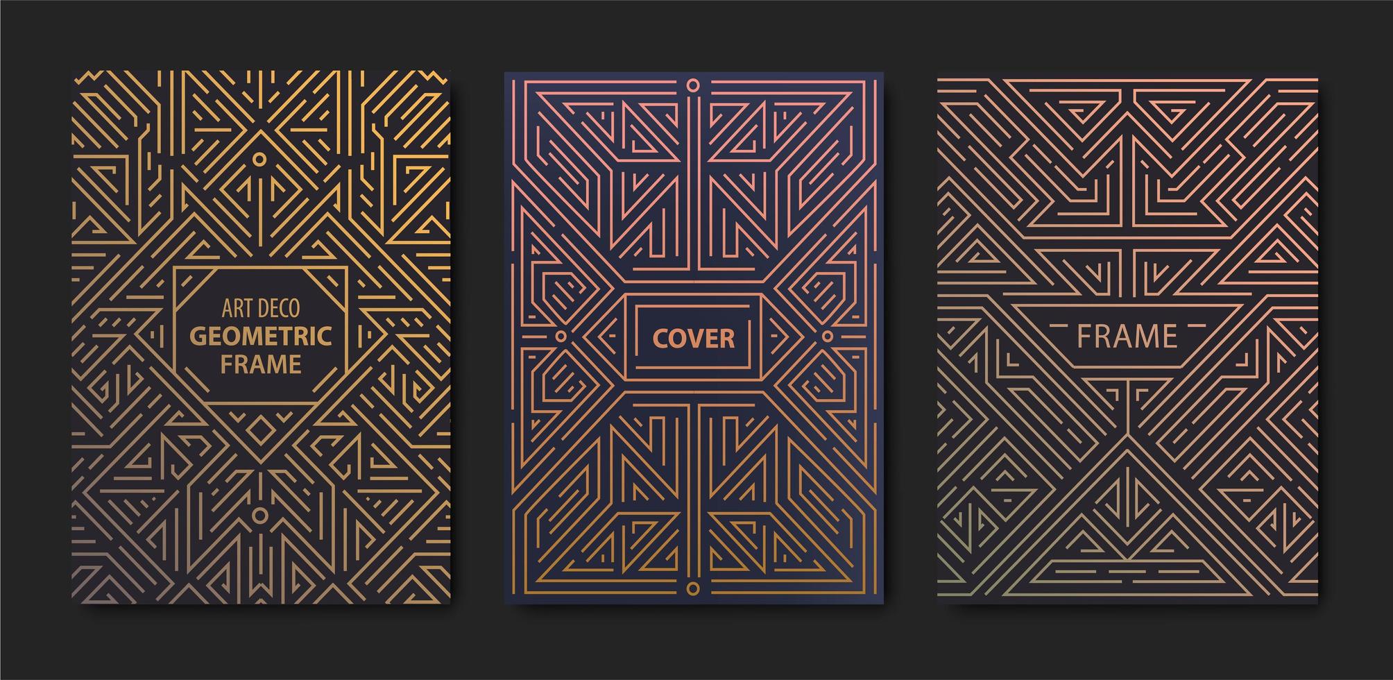 set van vector art deco gouden covers. creatieve ontwerpsjablonen. trendy grafische poster, gatsby brochure, design, verpakking en branding. geometrische vormen, ornamenten