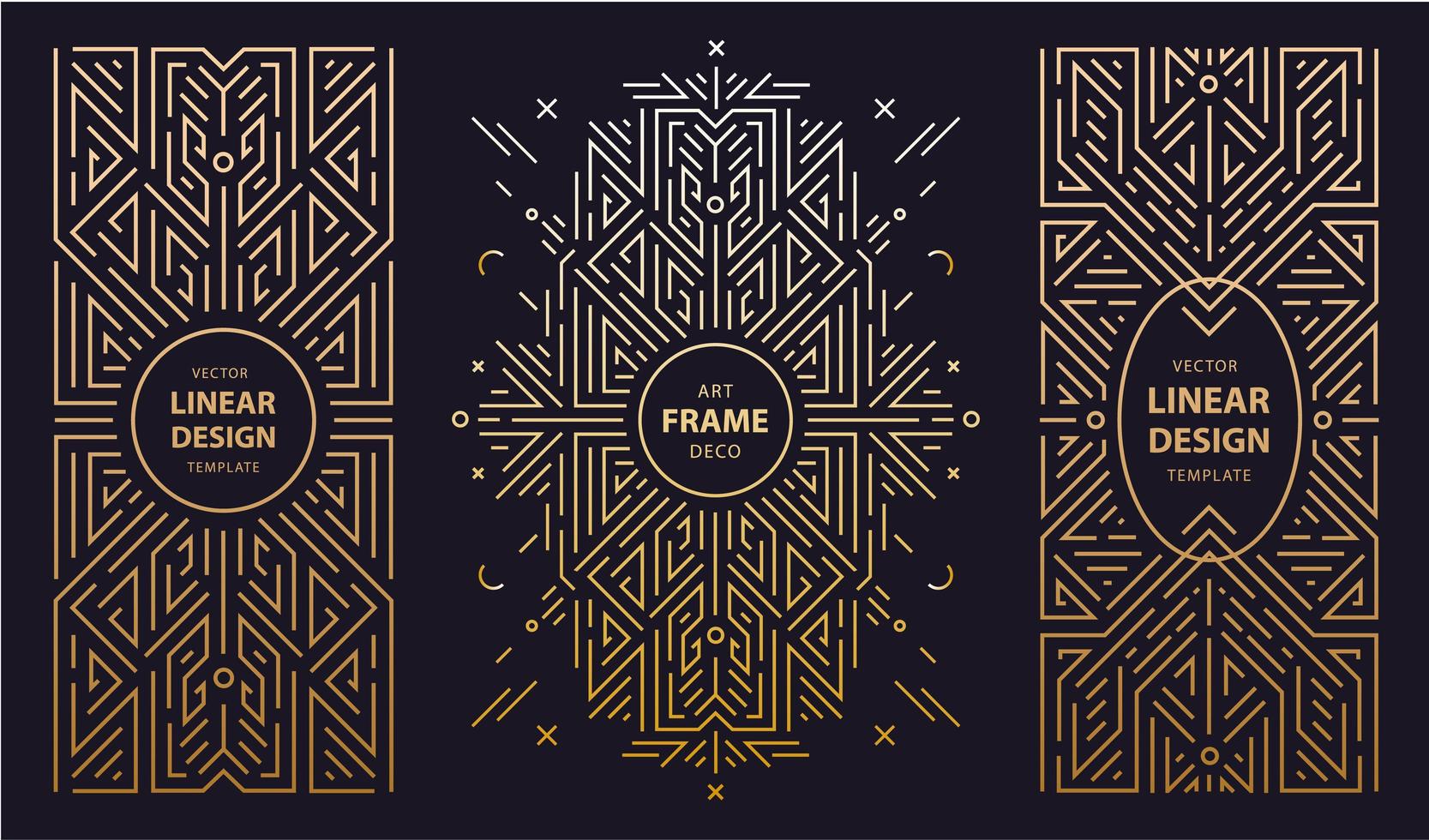 vector set art deco frames, adges, abstracte geometrische ontwerpsjablonen voor luxeproducten. lineaire ornament composities, vintage. gebruik voor verpakking, branding, decoratie;