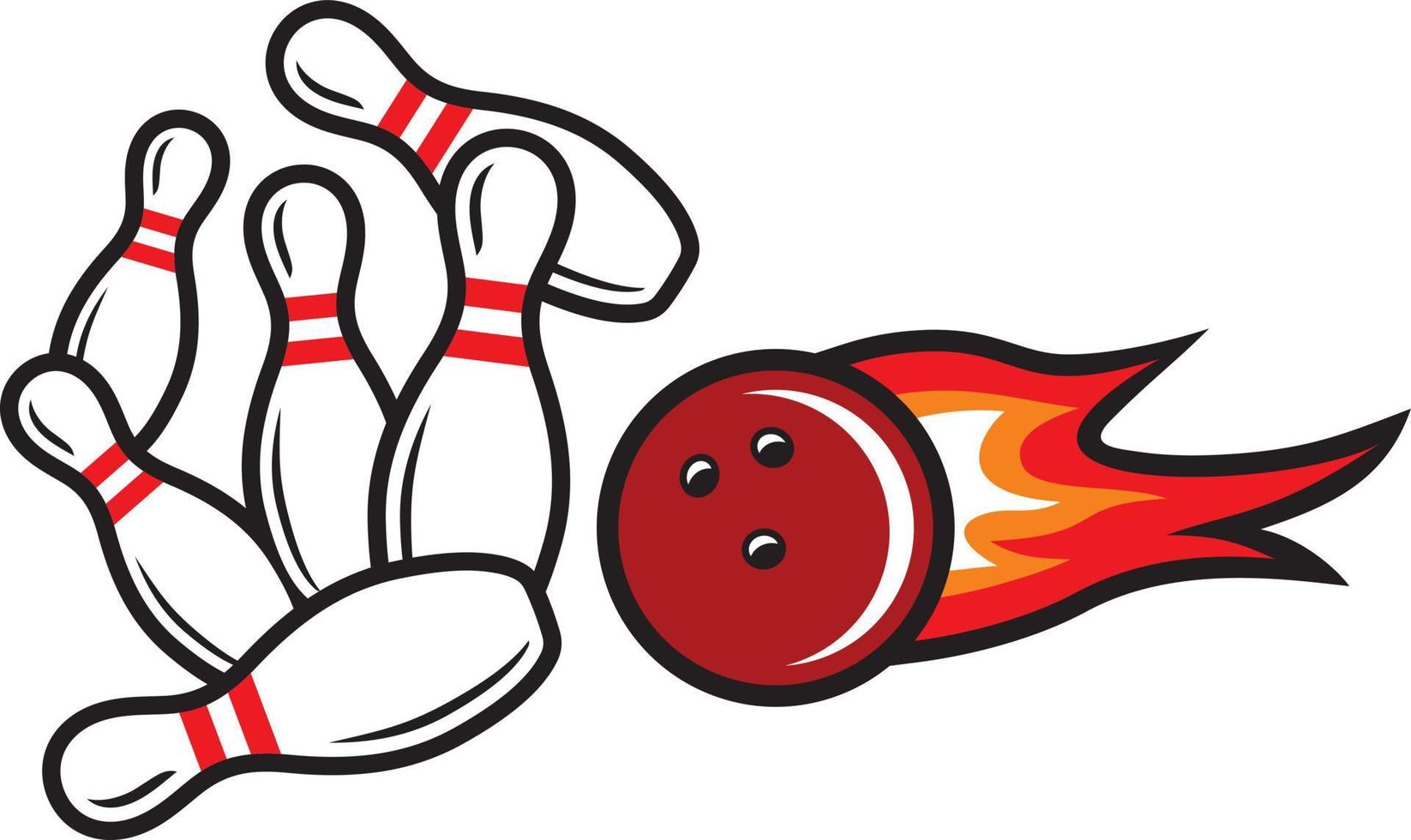 bowling pinnen en bal in brand vector