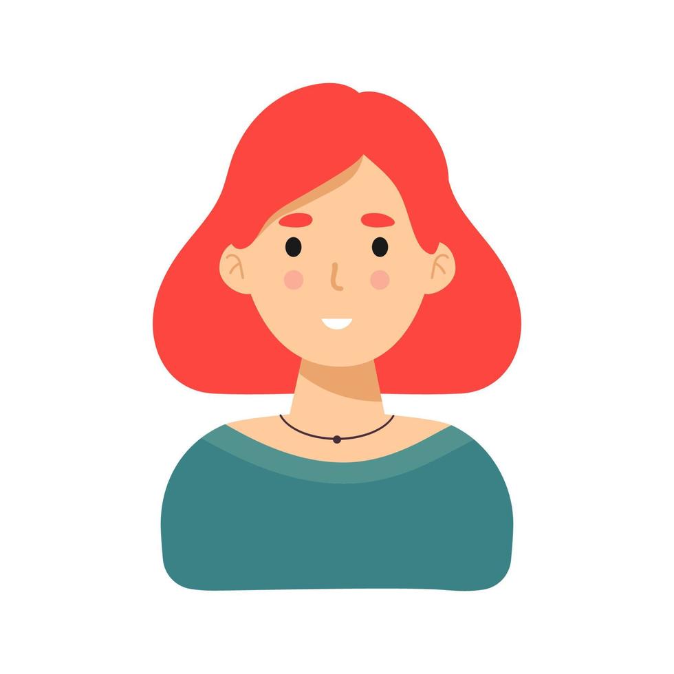 het meisje glimlacht. de vrouw met rood haar. officemanager, ontwerper, ondernemer. vectorillustratie. platte avatar vector