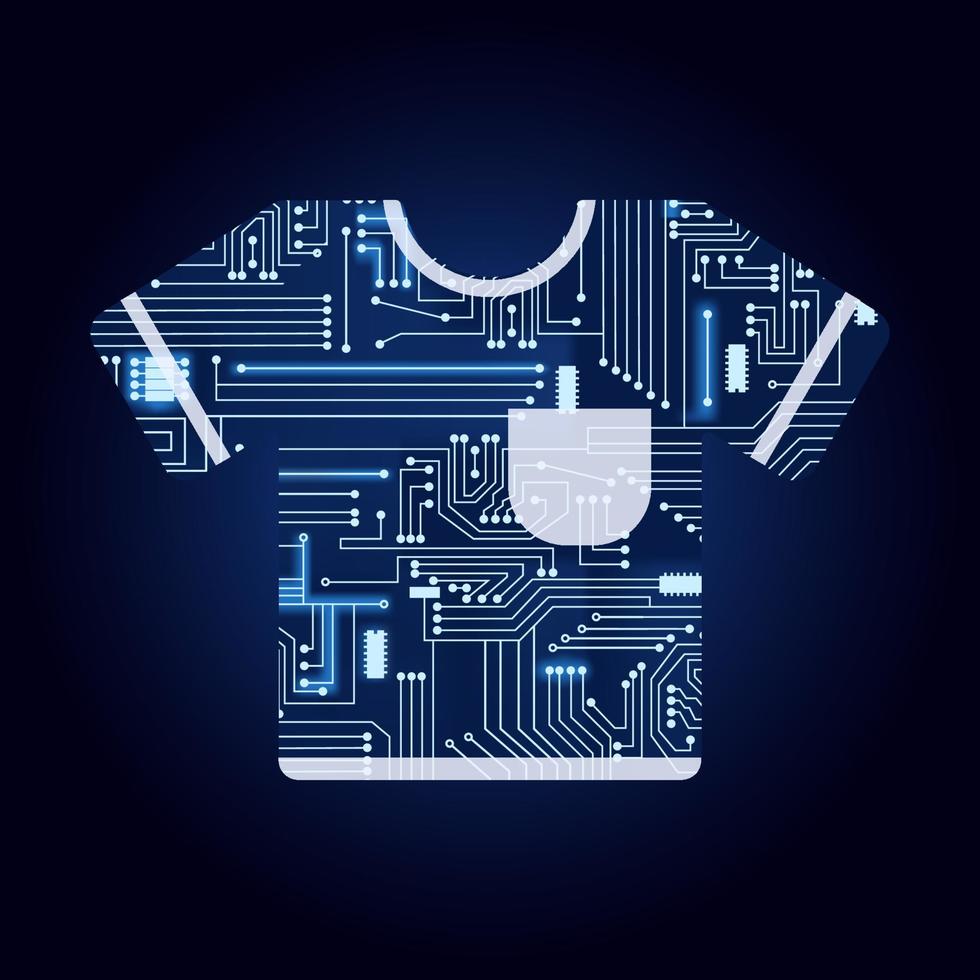 t-shirt met elektronische schakeling. blauwe en gradiëntachtergrond. moderne kleding. vector