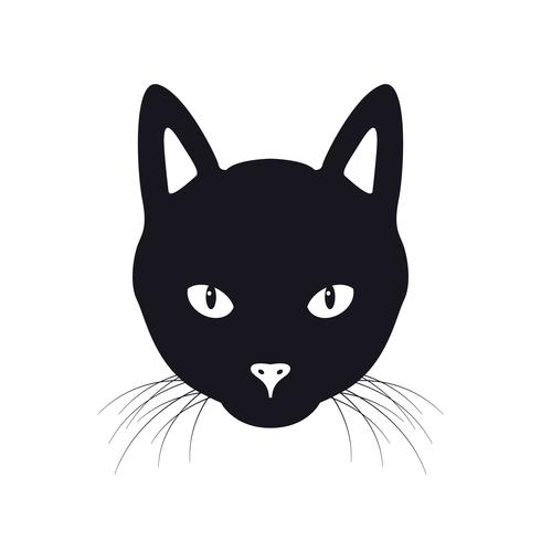 De zwarte kat gezicht vector illustratie, geïsoleerd op een witte achtergrond.