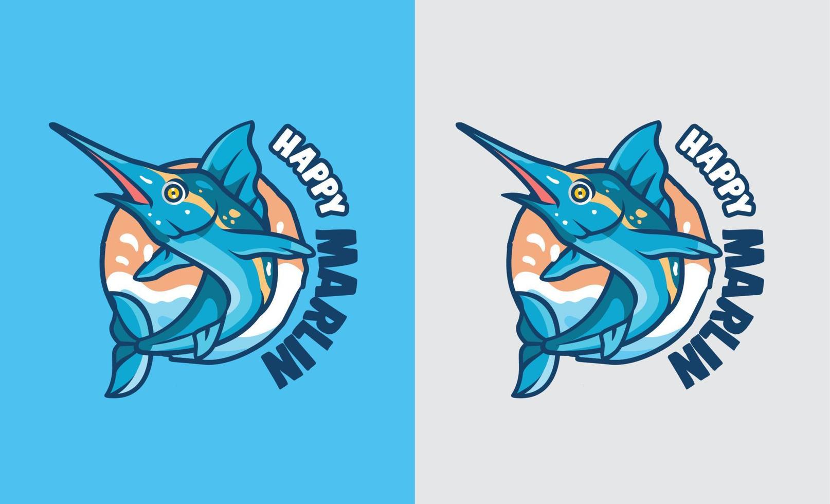 schattige vis marlijn cartoon afbeelding voor logo en media premium vector