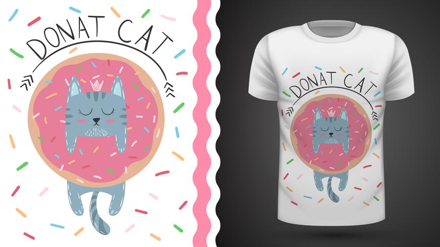 Kat met donut - idee voor print t-shirt. vector