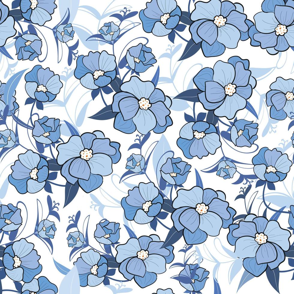 mooie blauwe bloem en blad naadloze pattern.eps vector