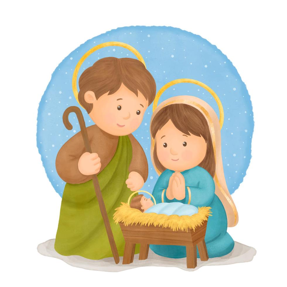 kerststal, jezus, maria en joseph vector