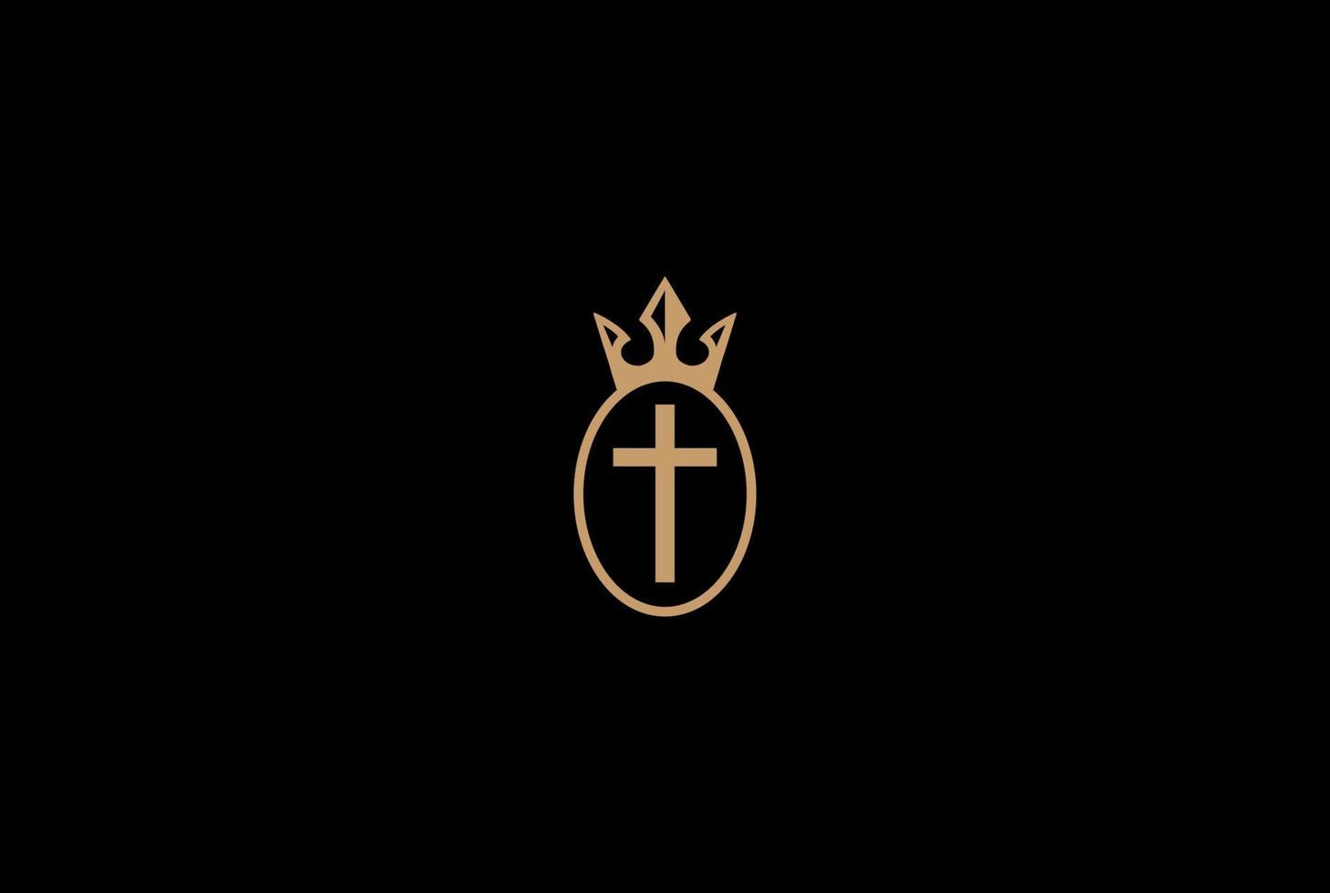 elegante luxe gouden koningskroon met jezus christelijk kruis voor kerkkapel logo ontwerp vector