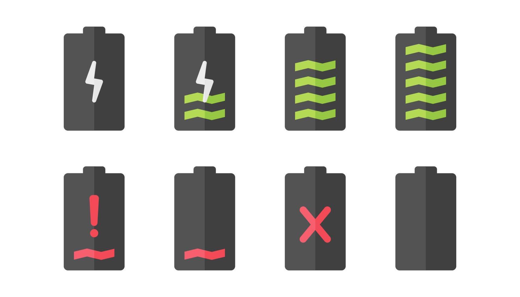 set van batterij melding vector ontwerp op witte achtergrond