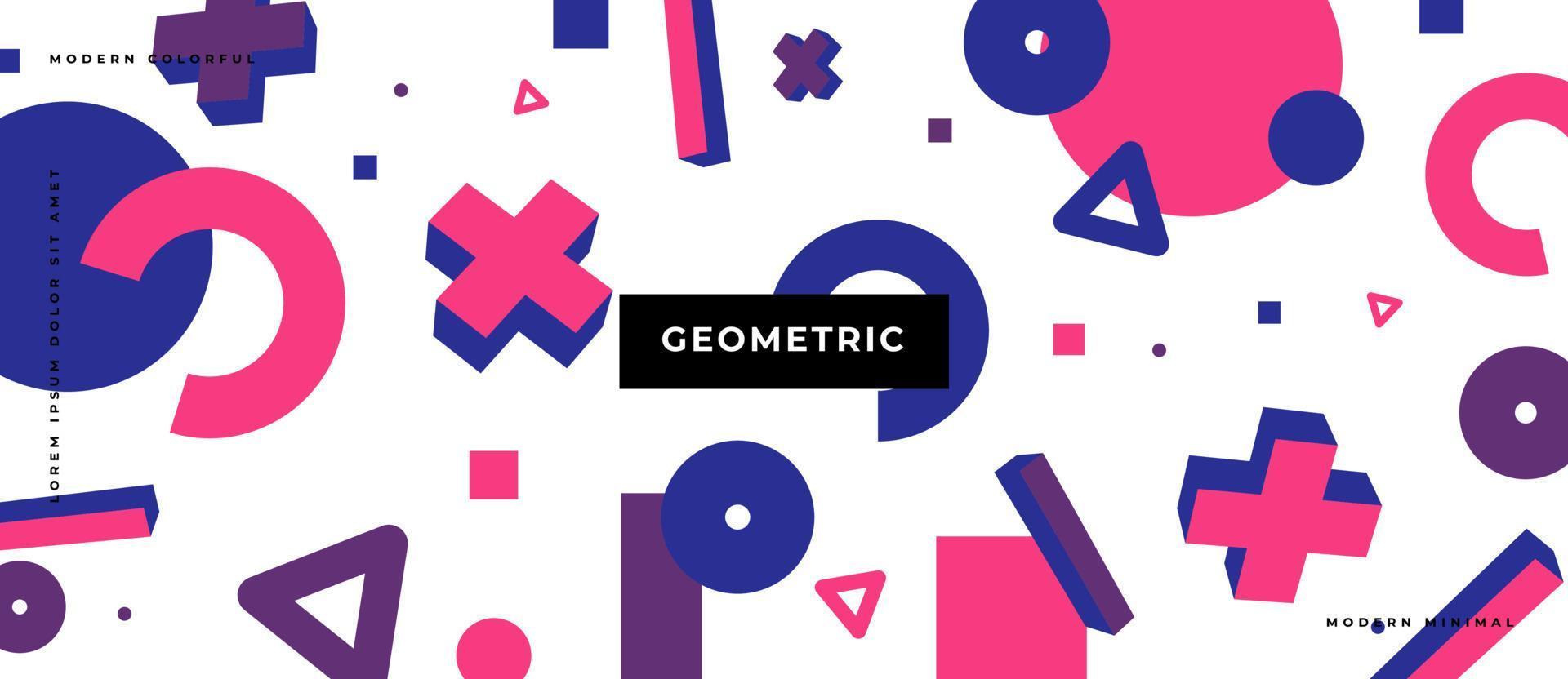 3d bewegende vorm van de stijl van memphis. geometrische patroonstijl met cirkel, driehoek, kruis, rechthoek op witte effen achtergrond. vector