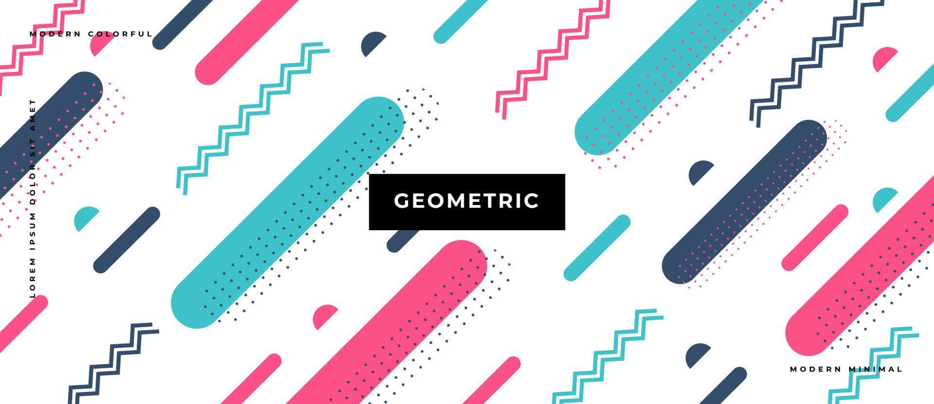 bewegende minimale geometrische gebogen rechthoek. Memphis stijl naadloos patroon met lijn, stip, vorm op witte achtergrond. vector