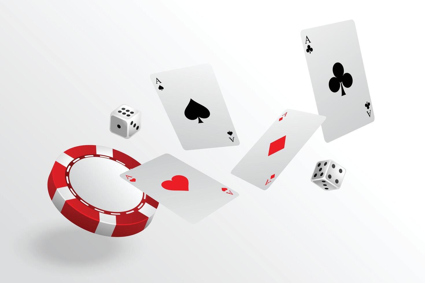 spelen kaarten chips en Dobbelsteen vliegend casino achtergrond vector