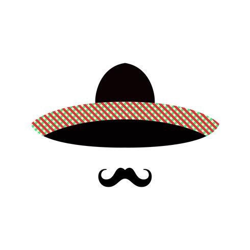 Mexicaanse man gezicht met sombrero en snor. vector