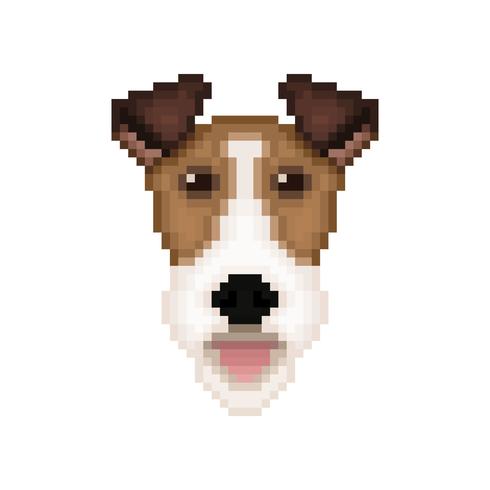 Fox-terrier-hondenhoofd in de stijl van de pixelkunst. vector