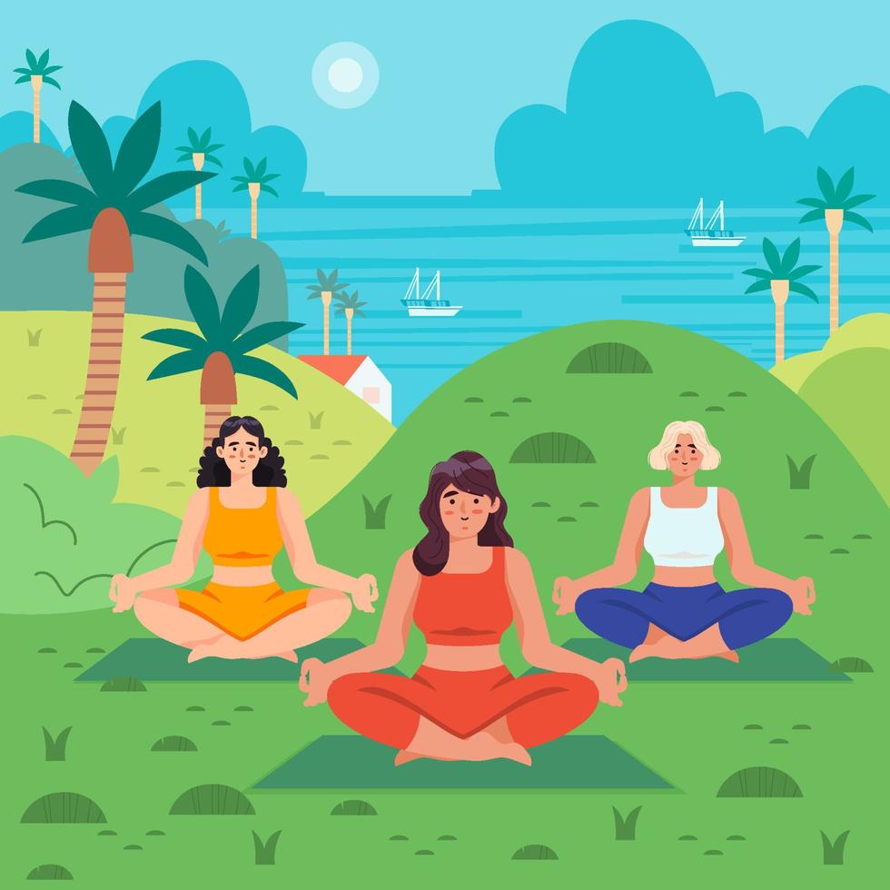 vrouwen die yoga in het parkconcept doen vector