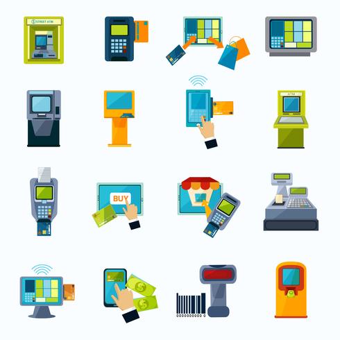 ATM-betaling plat pictogrammen instellen vector