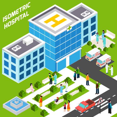 Ziekenhuis Isometrisch Gebouw vector