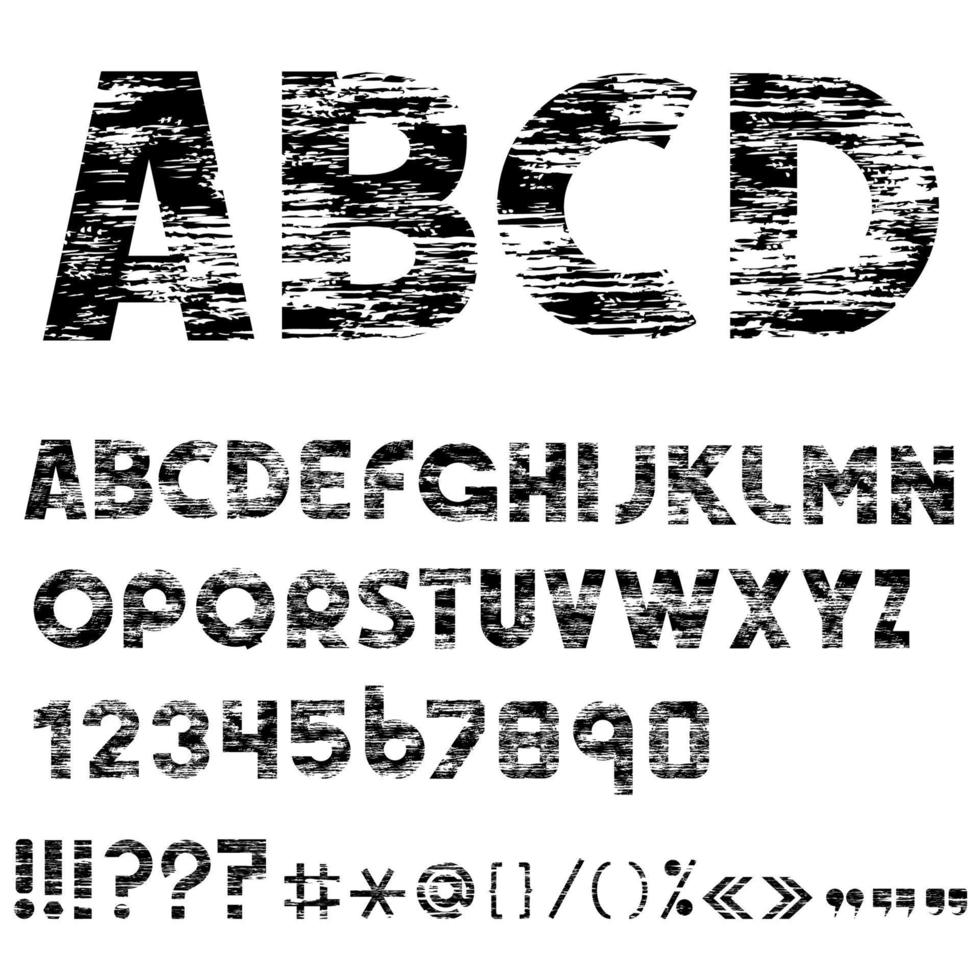grunge alfabet letters, cijfers en leestekens vector