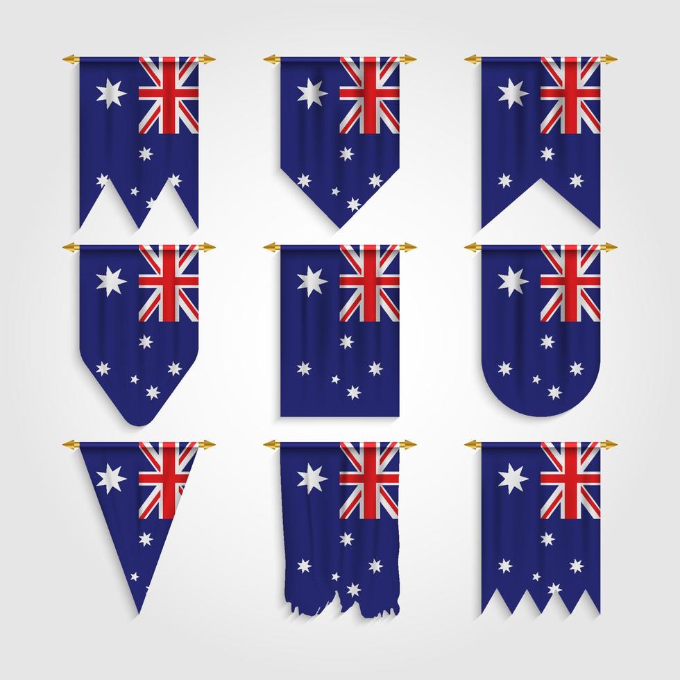 Australische vlag in verschillende vormen, vlag van Australië in verschillende vormen vector