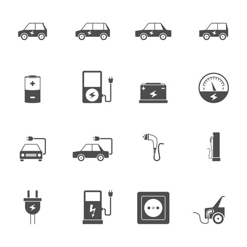 Elektrische auto zwarte Icon Set vector