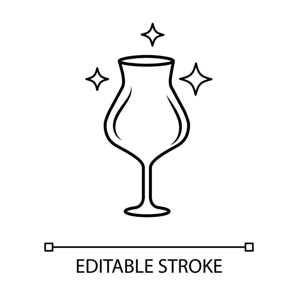 leeg wijnglas lineaire pictogram. kristal glaswerk vormen. helder glas voor het dessert en rode wijn. alcohol drinken. dunne lijn illustratie. contour symbool. vector geïsoleerde overzichtstekening. bewerkbare streek