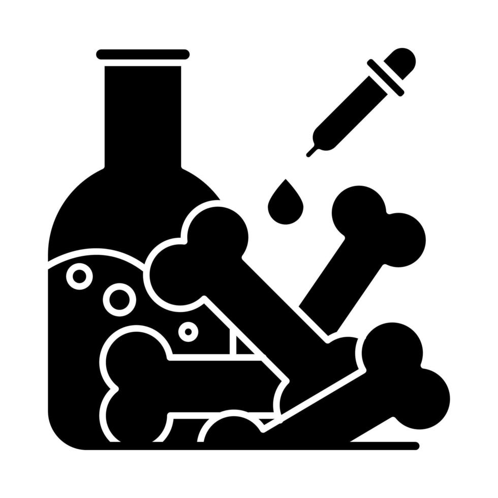 laboratoriumanalyse glyph icoon. archeologische vondsten. oude botten. laboratorium onderzoek. scheikunde studie van fossiel. paleontologie. silhouet symbool. negatieve ruimte. vector geïsoleerde illustratie