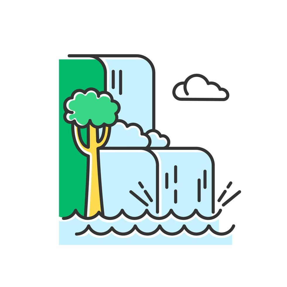 waterval landschap kleur pictogram. vakantiereis naar Indonesië. verborgen schatten van Bali. tropische jungle rivieren. watercascade in regenwoud. wereldwonderen ontdekken. geïsoleerde vectorillustratie vector