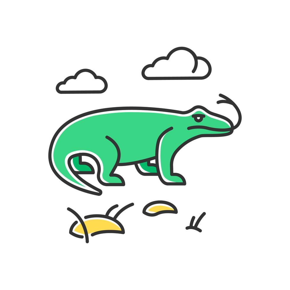 komodo draak groene kleur pictogram. tropische landdieren. Indonesische eilanden fauna. het verkennen van exotische dieren in het wild. varanen in de natuur. grootste nog bestaande hagedis. geïsoleerde vectorillustratie vector