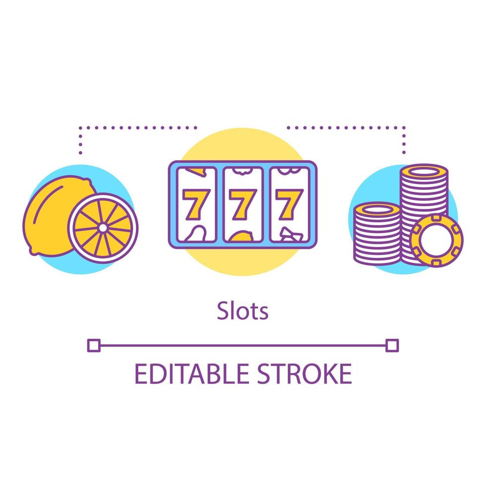 slots machine concept icoon. een gewapende bandiet idee dunne lijn illustratie. lucky seven, 777. casinospellen en gokken. roulette, loterij. gelukkige draai. vector geïsoleerde overzichtstekening. bewerkbare streek