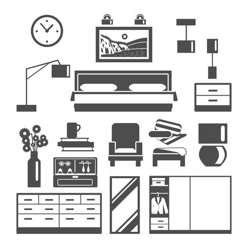 Slaapkamer meubilair Icons Set vector