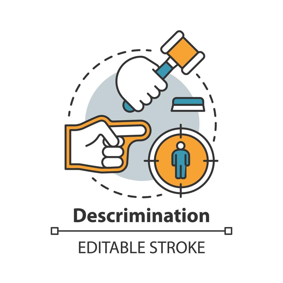 vooroordeel en discriminatie concept icoon. nultolerantiebeleid idee dunne lijn illustratie. sociale ongelijkheid. pesten en schending van rechten. vector geïsoleerde overzichtstekening. bewerkbare streek