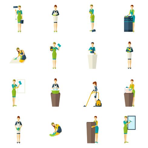 Schoonmakers kleur Flat Icons Set vector