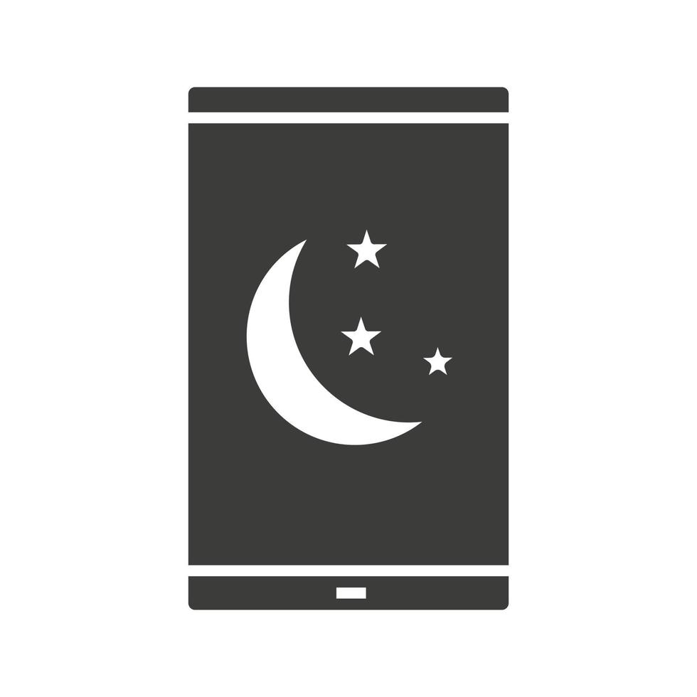 smartphone nachtmodus icoon. silhouet symbool. slimme telefoon met maan en sterren. negatieve ruimte. vector geïsoleerde illustratie