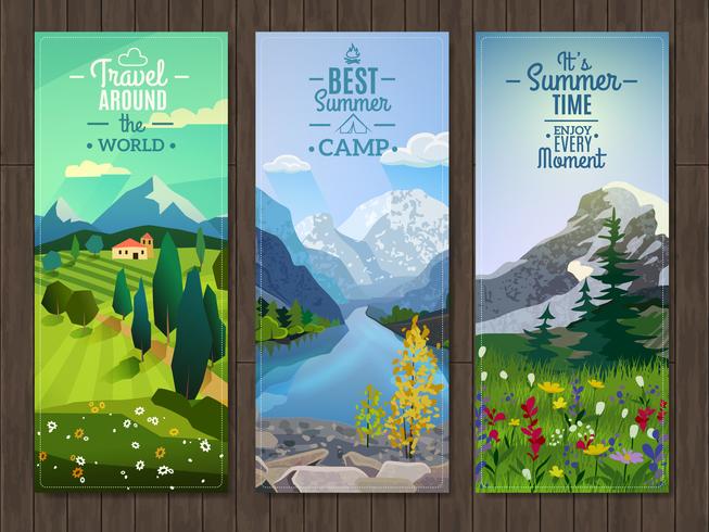 Zomer landschap verticale banners instellen vector