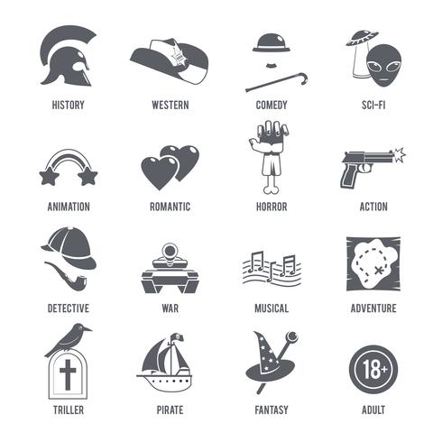 Film Genres pictogrammen zwarte set vector