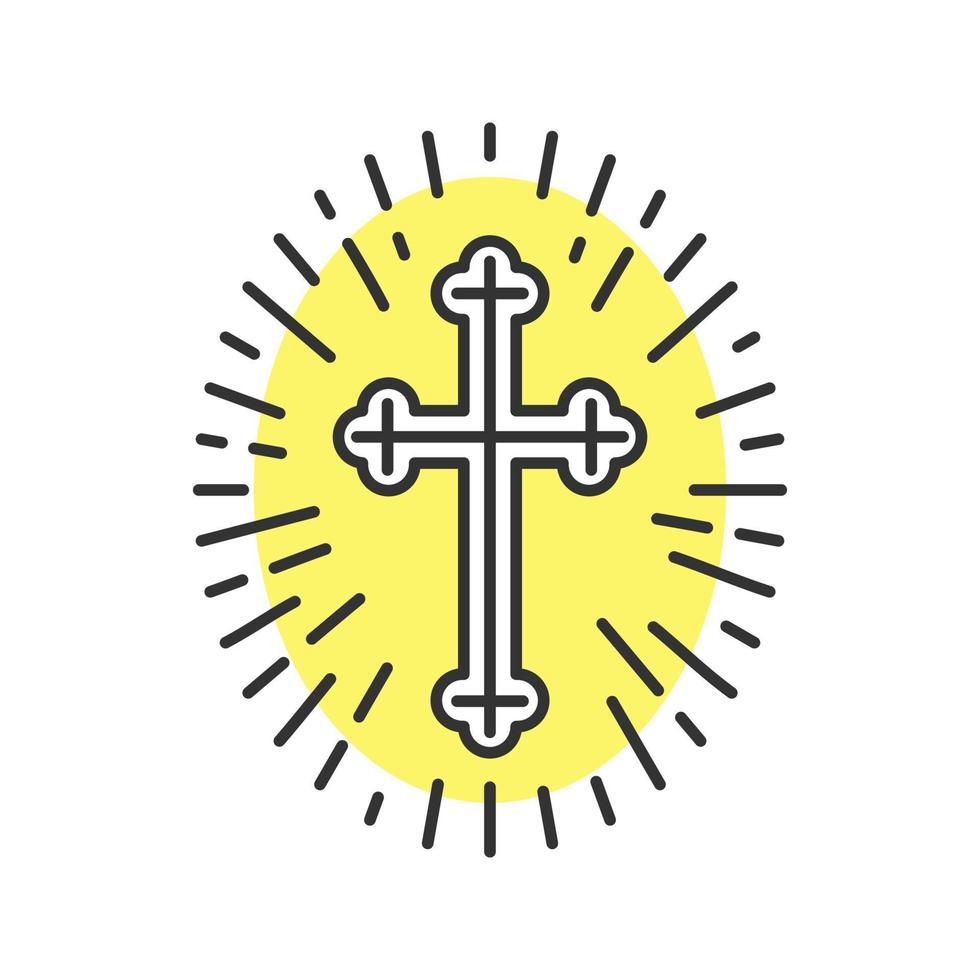 kerk kruisbeeld kleur icoon. kruis met licht eromheen. geïsoleerde vectorillustratie vector