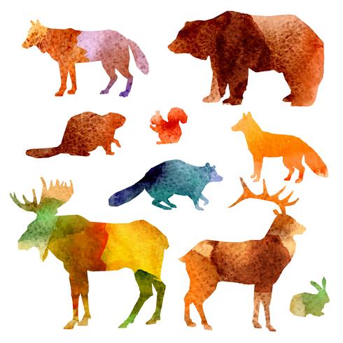 Aquarel dieren instellen vector