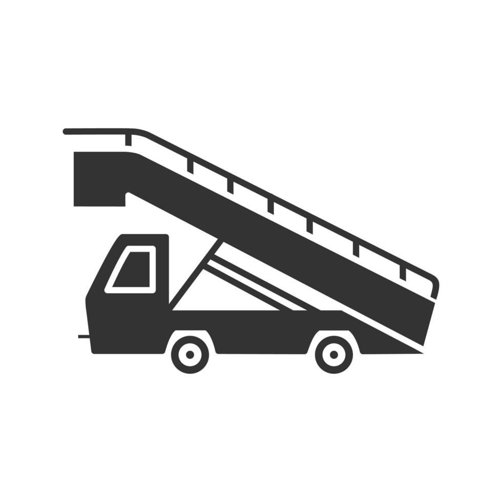 trap vrachtwagen glyph pictogram. luchttrap. loopplank voor passagiers. silhouet symbool. negatieve ruimte. vector geïsoleerde illustratie