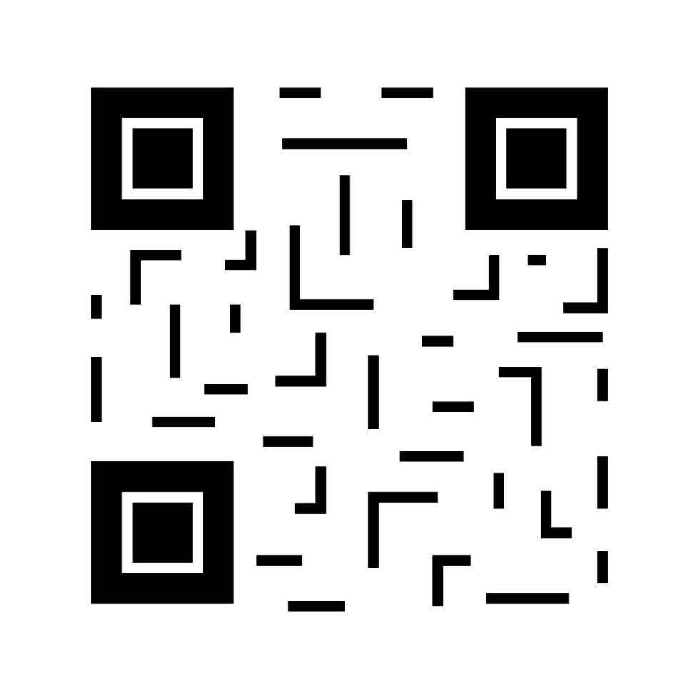 qr-code glyph-pictogram. matrix barcode identificatie. 2D-gegevenscode. tweedimensionale streepjescode. silhouet symbool. negatieve ruimte. vector geïsoleerde illustratie