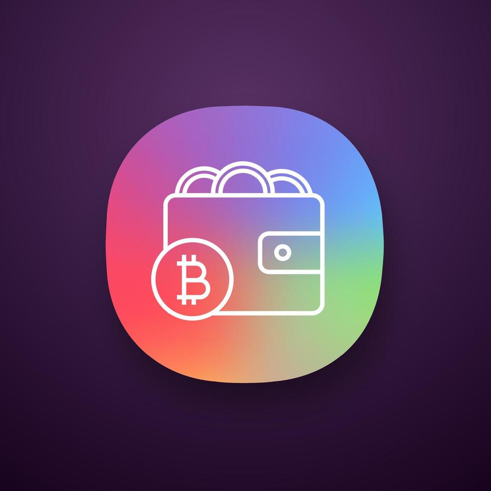 bitcoin portemonnee app icoon. digitaal geld. e-betaling. ui ux-gebruikersinterface. online bankieren. cryptogeld betaling. web- of mobiele applicatie. vector geïsoleerde illustratie