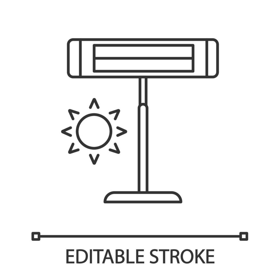 lineaire pictogram van de infraroodverwarmer. elektrische kachel op voetstuk. dunne lijn illustratie. huishoudelijk apparaat. ir verwarmingslamp. contour symbool. vector geïsoleerde overzichtstekening. bewerkbare streek