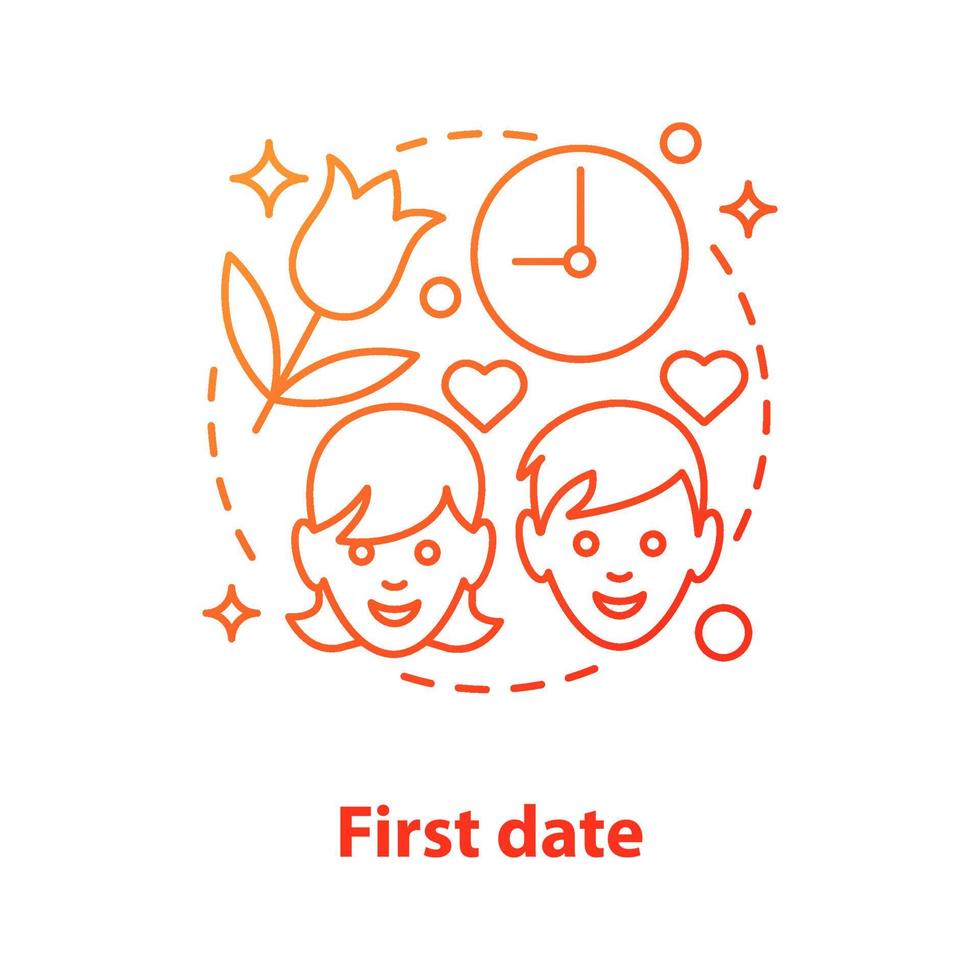 eerste date concept icoon. verliefd worden op idee dunne lijn illustratie. romantische relaties. vriend en vriendin. vector geïsoleerde overzichtstekening