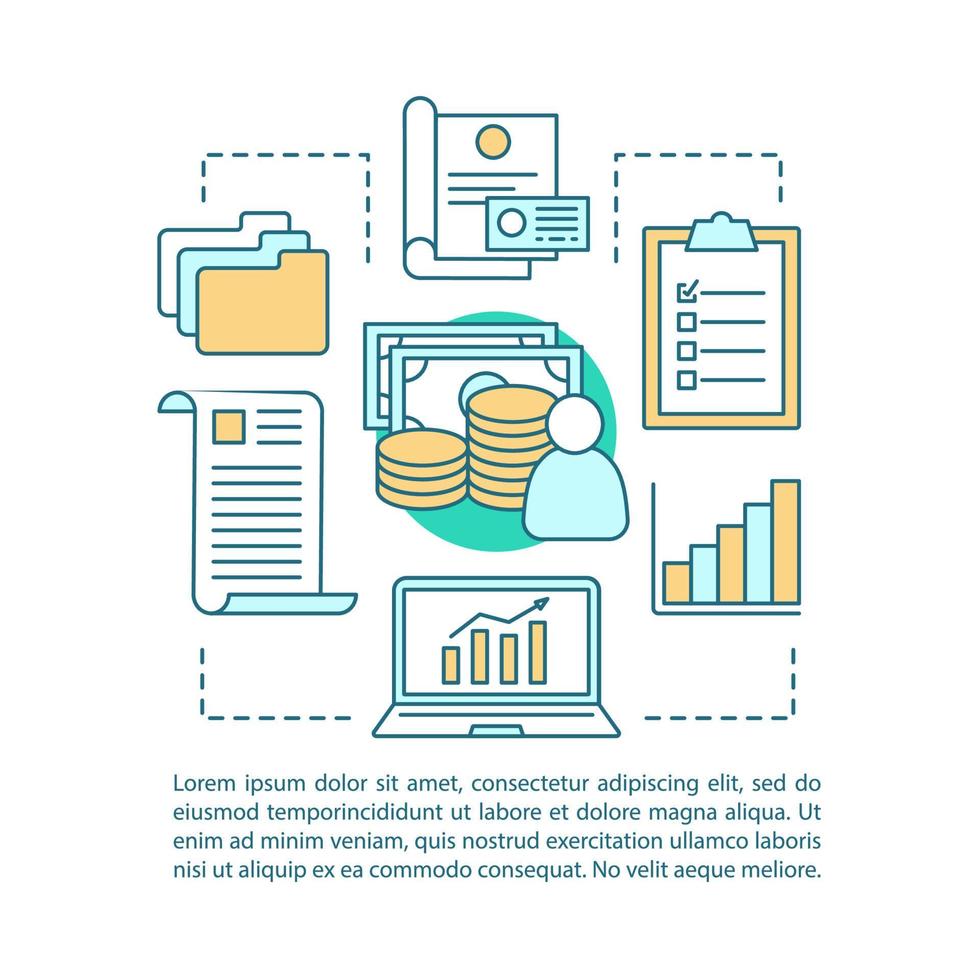 financiële beheer concept lineaire afbeelding. budgettering, financiering. beurs analyse. artikel, brochure, tijdschriftpagina-indeling met tekstvakken. print ontwerp. vector geïsoleerde tekening