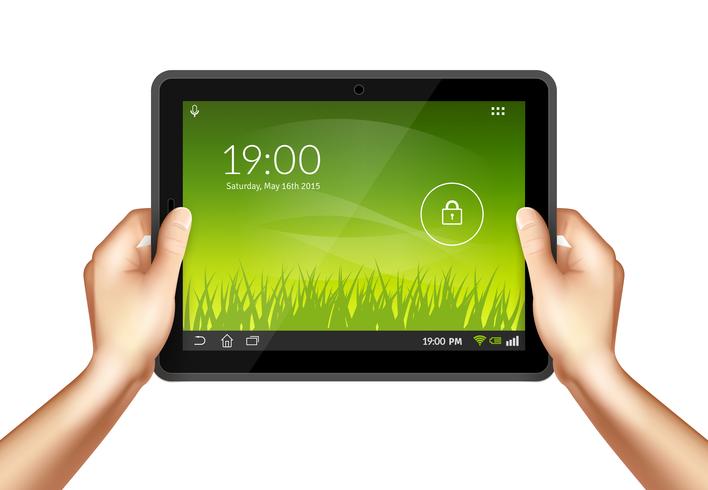 Hand met tablet vector