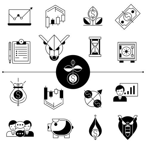 Investeringen en voorraadlijn Icons Set vector