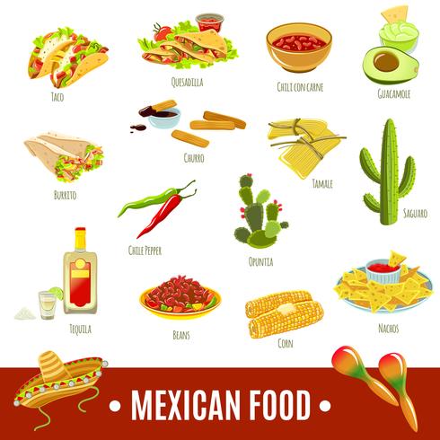 Mexicaans eten Icon Set vector