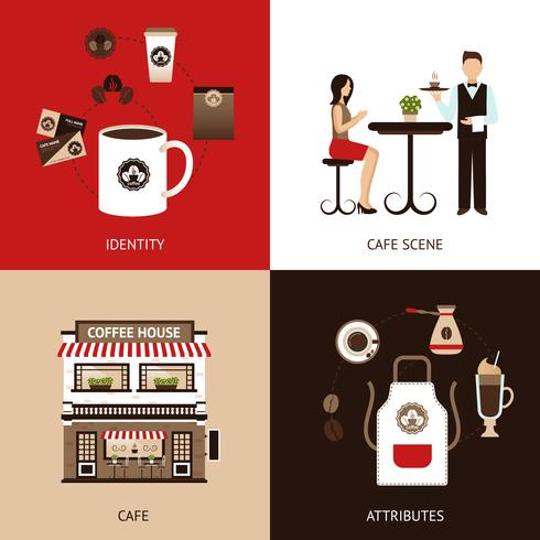 Koffiehuis vlakke set vector