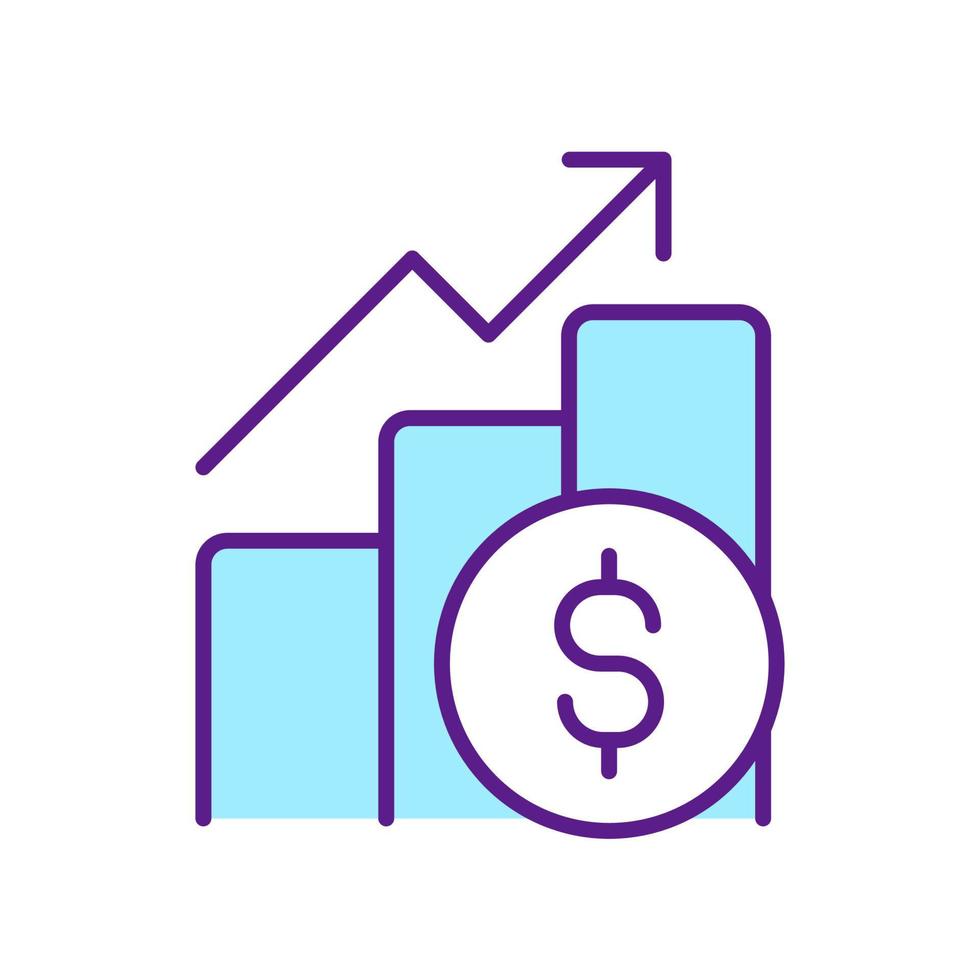 inkomen verhogen grafiek rgb kleur pictogram. zakelijke winst. groei van de investeringswaarde. financiële en economische regeling. kolom grafiek. geïsoleerde vectorillustratie. eenvoudige gevulde lijntekening vector